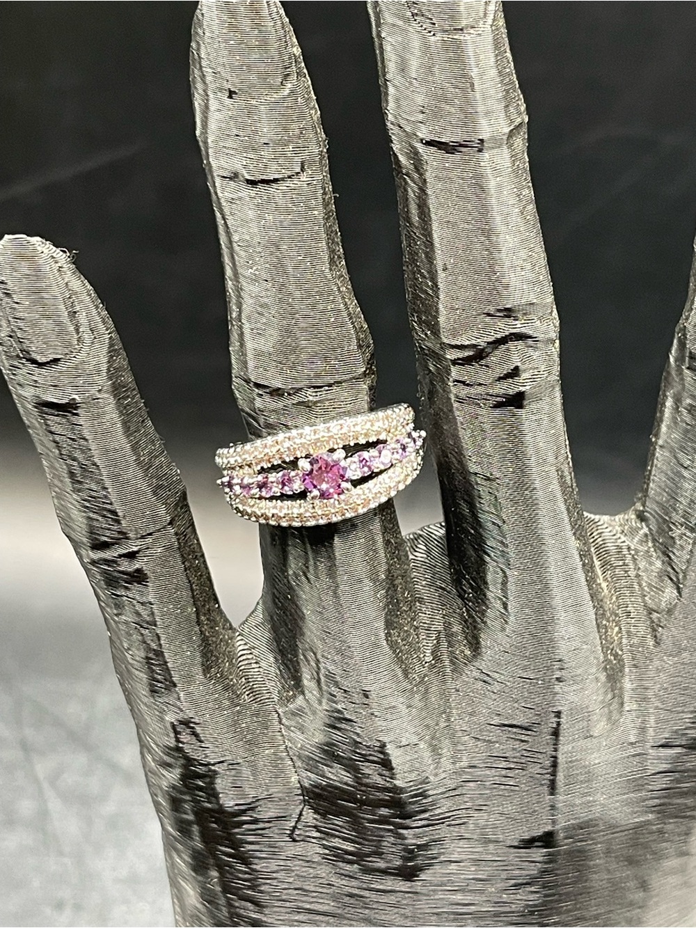 Bomb Party "Someone Like You" Created Amethyst & White Topaz Rhodium Plated Ring